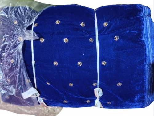 Blue Embroidered Velvet Fabric by Madhukar Trading co