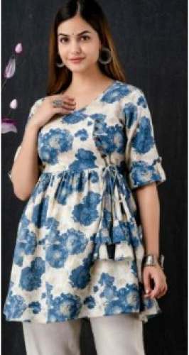 Blue Floral Printed Western Top  by Dolly Collections