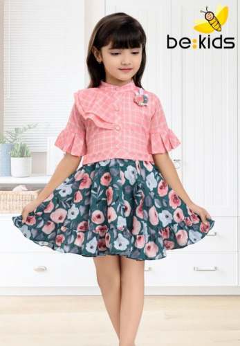 Orange Floral Printed Kids Frock by Be Kids