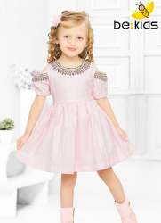 Pink Off Shoulder Embroidered Kids Frock