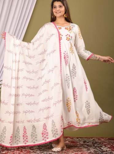 Rayon Anarkali Kurti With Dupatta by Womanica Fashion