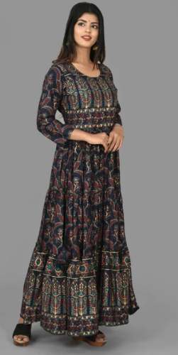 Ethnic Wear Cotton Blue Embroidered gown  by Kaajh