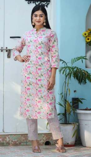 Formal Wear Pink Kurti With Pant Set  by Kaajh