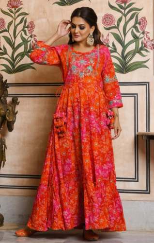 Jaipuri Bandhej Fully Flared Gown by Kaajh