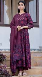 Magenta Mirror Work Anarkali Suit