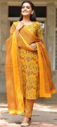 Stylish Yellow Floral Print Jaipuri Dress