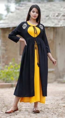 Black and Yellow Double Layers Jacket Kurti  by Stylish Jungle