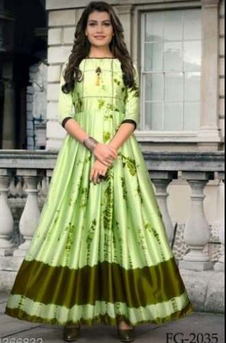 Pista Green Satin Silk Flared Gown by Stylish Jungle