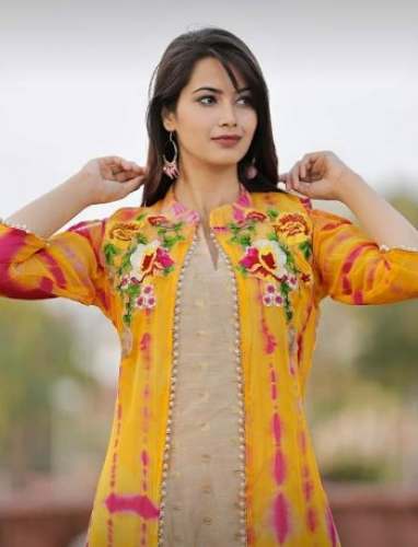 Stylish Jacket Style Yellow Embroidered Kurti  by Stylish Jungle