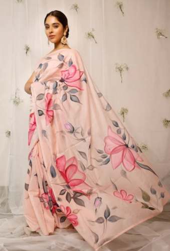 Peach Color Hand Painted Saree by Pheeta  by Pheeta