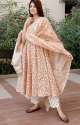 Pretty Peach Anarkali Kurti Pant Set With Chunni thumb 1