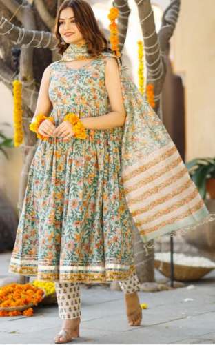 Trendy Floral Block Print Readymade suit 