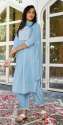 Trendy Sky Blue 3pcs Cotton Suit 