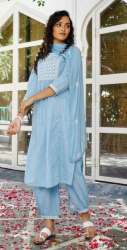 Trendy Sky Blue 3pcs Cotton Suit 