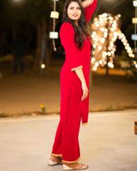 Stunning Red Solid velvet lace Border Suit