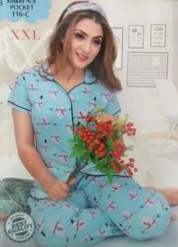 Blue Printed Night Suit At Wholesale