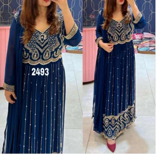 Georgette Embroidered naira cut kurti