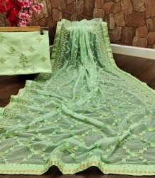 Butterfly Net Pista Green Embroidered Saree 