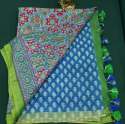 Green and Blue Ajrakh Print Cotton Saree thumb 1