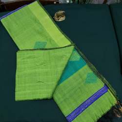 Parrote Green Dupion Linen Saree 