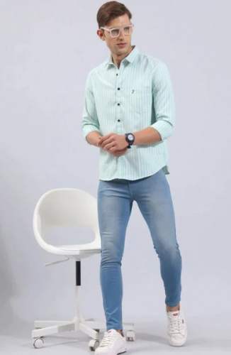 Men Green Stripe Shirt by Kreddy Brands India Pvt Ltd