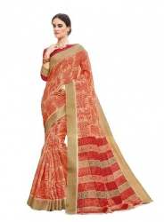 ladies Indian Red Poly Cotton Saree