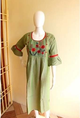 Sea Foam Green Cotton Embroidery Kurti  by Surya Sastha Enterprises