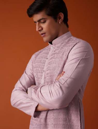 Art Silk Heavy Petal Pink Mens Kurta by Kalki Fashion