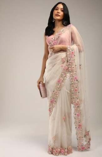Kalki Brand Embroidery Organza Saree For Women