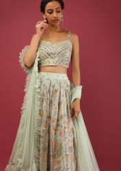 Georgette Mint Green Lehenga Choli For Women
