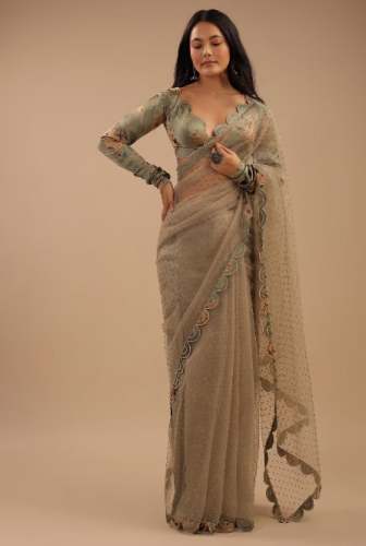 Kalki Brand Organza Tea Green Floral Printed Saree