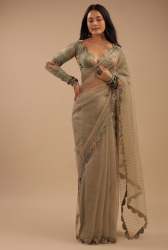 Kalki Brand Organza Tea Green Floral Printed Saree