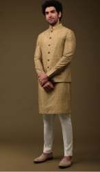 Printed Art Silk Jacket Kurta Set