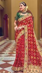 Georgette Base Red Patola Saree For Women