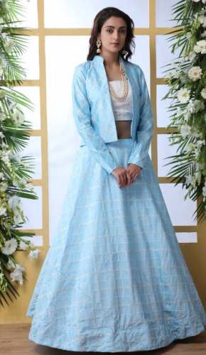 Kreeva Sky Blue Art Silk Lehenga Choli by Kreeva Lifestyle