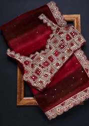 Party Wear Marron Silk Mirror Work Saree 