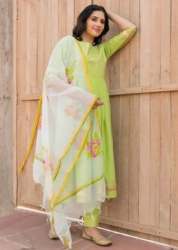Parrot Green Kurti with Digital print Dupatta