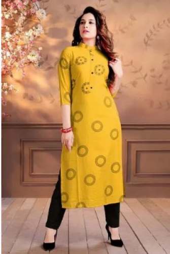 Regular Wear Yellow Straight Kurti  by KRISHI FAB
