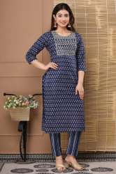 Avanta Present Blue Printed Kurti Pant Set