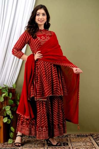 Festival Wear Red Jaipuri Sharara Dress  by Avanta India