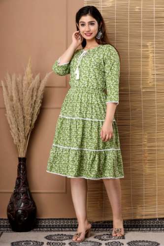 Pista Green Tunic Style One Piece Midi Dress by Avanta India