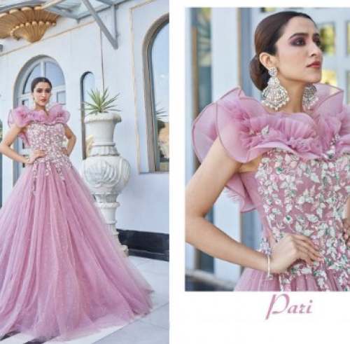 Pink Embroidery Party Wear Gown by Shree Sawaliya Silk Mills