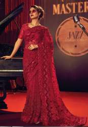 Luxurious Bridal Red Sequin Net Saree 