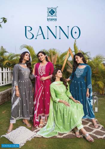 Kiana Banno Wholesale Pure Cotton Nayra Cut With Thread Hand Work Tops With Pant And Dupatta by KIANA FASHION