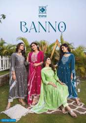 Kiana Banno Wholesale Pure Cotton Nayra Cut With Thread Hand Work Tops With Pant And Dupatta
