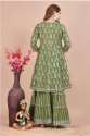 Green color Ladies Cotton printed Wedding Wear Sharara Suit  thumb 4