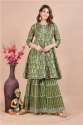 Green color Ladies Cotton printed Wedding Wear Sharara Suit  thumb 5