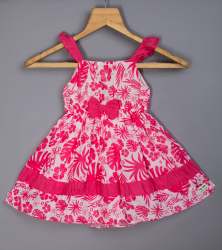 HOT PINK TROPICAL PRINT FIT & FLARED KIDS DRESS