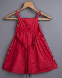 RED CHECKS EMBROIDERED STRAPPY FROCK