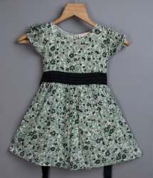 Pastel Green Floral Print Kids Frock 